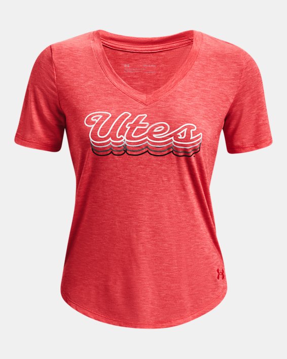 Women's UA Breezy Collegiate Sideline V-Neck T-Shirt, Red, pdpMainDesktop image number 3